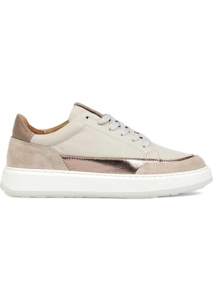 Kadın Bej Bağcıklı Kalın Tabanlı Deri Sneaker