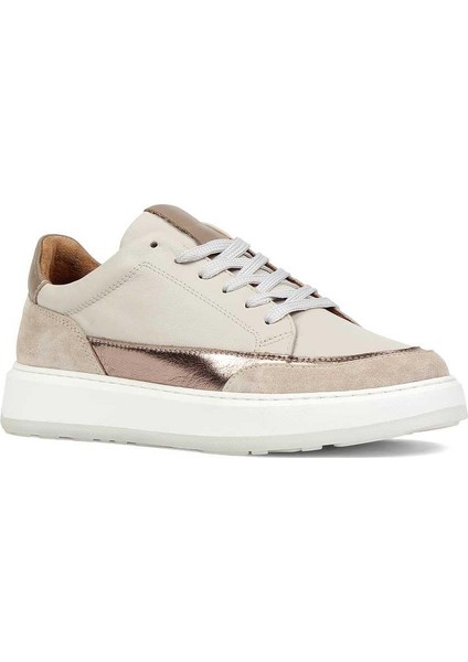 Kadın Bej Bağcıklı Kalın Tabanlı Deri Sneaker