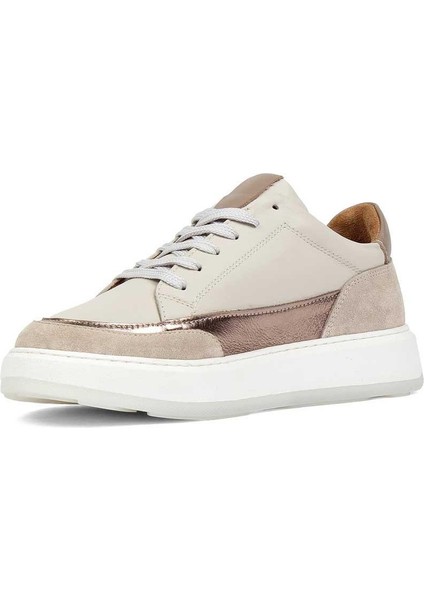 Kadın Bej Bağcıklı Kalın Tabanlı Deri Sneaker