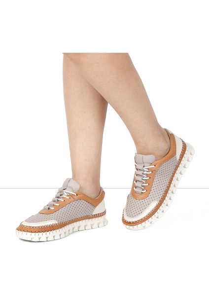 Kadın Vizon Taba Bağcıklı Kalın Tabanlı Deri Sneaker fiyatları