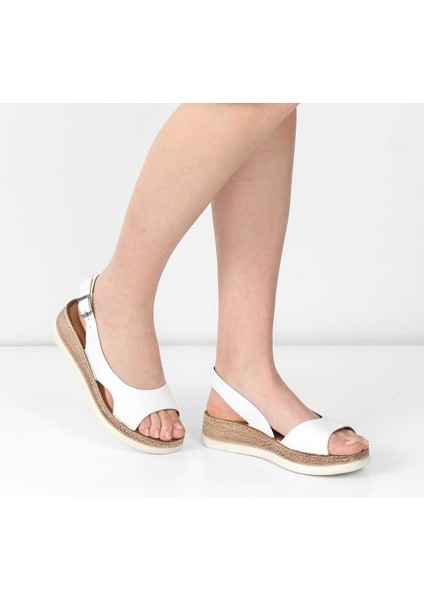 Kadın Beyaz Tokalı Dolgu Topuklu Deri Sandalet fiyatları