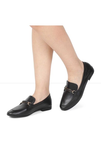 Kadın Siyah Tokalı Deri Loafer fiyatları