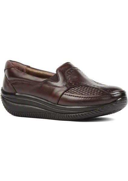 Kadın Kahverengi Dolgu Topuklu Deri Ayakkabı modelleri