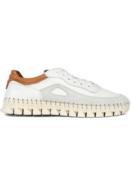 Kadın Beyaz Bağcıklı Kalın Tabanlı Süet Deri Sneaker