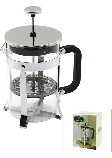 Frechpress 800ML Cam Bitki Süzgeçi Metal Kafes - Plastik Saplı Metal Kaplamalı Pls.kapak