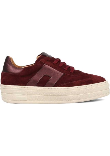 Kadın Bordo Bağcıklı Kalın Tabanlı Süet Deri Sneaker