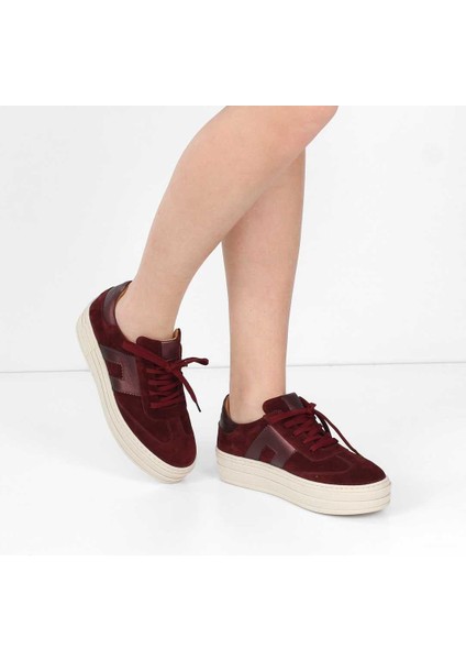 Kadın Bordo Bağcıklı Kalın Tabanlı Süet Deri Sneaker fiyatları