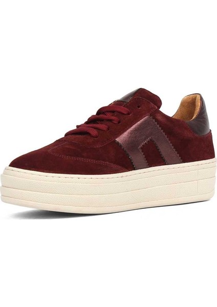 Kadın Bordo Bağcıklı Kalın Tabanlı Süet Deri Sneaker fırsatları