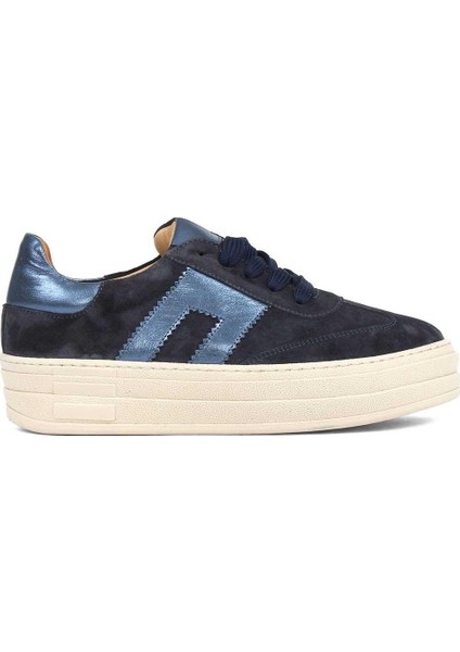 Kadın Lacivert Bağcıklı Kalın Tabanlı Süet Deri Sneaker