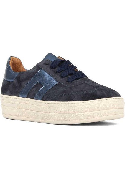 Kadın Lacivert Bağcıklı Kalın Tabanlı Süet Deri Sneaker