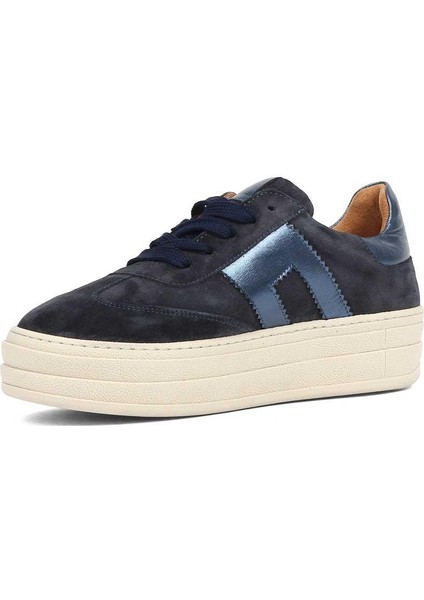 Kadın Lacivert Bağcıklı Kalın Tabanlı Süet Deri Sneaker
