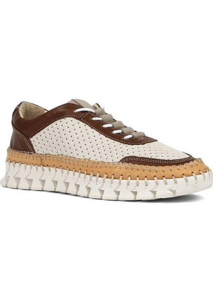 Kadın Kahverengi Bej Bağcıklı Kalın Tabanlı Deri Sneaker modelleri