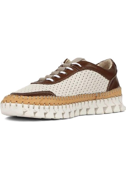 Kadın Kahverengi Bej Bağcıklı Kalın Tabanlı Deri Sneaker fırsatları