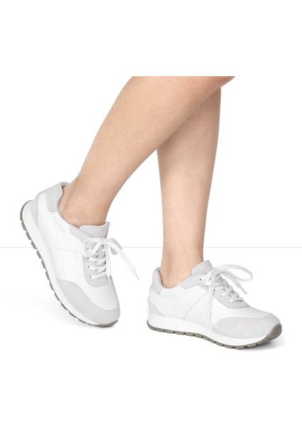 Kadın Beyaz Bağcıklı Kalın Tabanlı Süet Deri Sneaker fiyatları