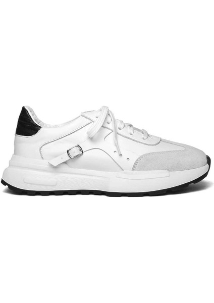 Kadın Beyaz Bağcıklı Kalın Tabanlı Süet Deri Sneaker