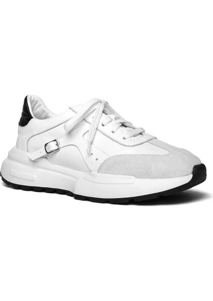 Kadın Beyaz Bağcıklı Kalın Tabanlı Süet Deri Sneaker fiyatları