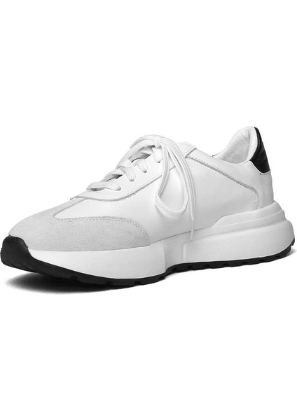 Kadın Beyaz Bağcıklı Kalın Tabanlı Süet Deri Sneaker modelleri