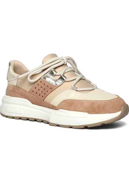 Kadın Pudra Bağcıklı Kalın Tabanlı Süet Deri Sneaker