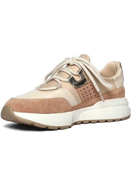 Kadın Pudra Bağcıklı Kalın Tabanlı Süet Deri Sneaker