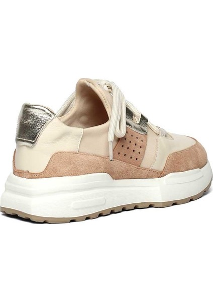 Kadın Pudra Bağcıklı Kalın Tabanlı Süet Deri Sneaker