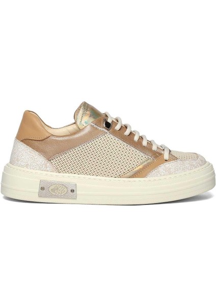 Kadın Bej Vizon Bağcıklı Kalın Tabanlı Deri Sneaker