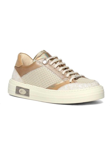 Kadın Bej Vizon Bağcıklı Kalın Tabanlı Deri Sneaker modelleri