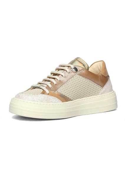 Kadın Bej Vizon Bağcıklı Kalın Tabanlı Deri Sneaker fırsatları
