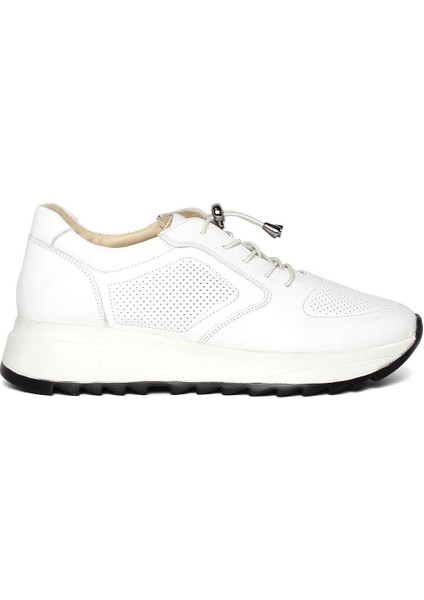 Kadın Beyaz Bağcıklı Kalın Tabanlı Deri Sneaker
