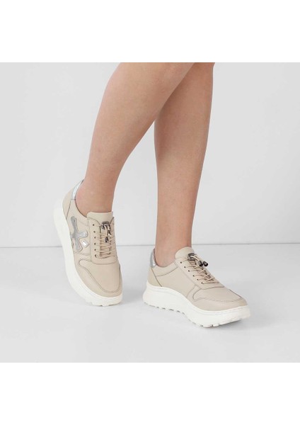 Kadın Bej Bağcıklı Kalın Tabanlı Deri Sneaker fiyatları