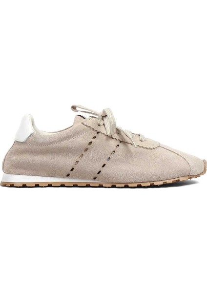 Kadın Bej Bağcıklı Süet Deri Sneaker
