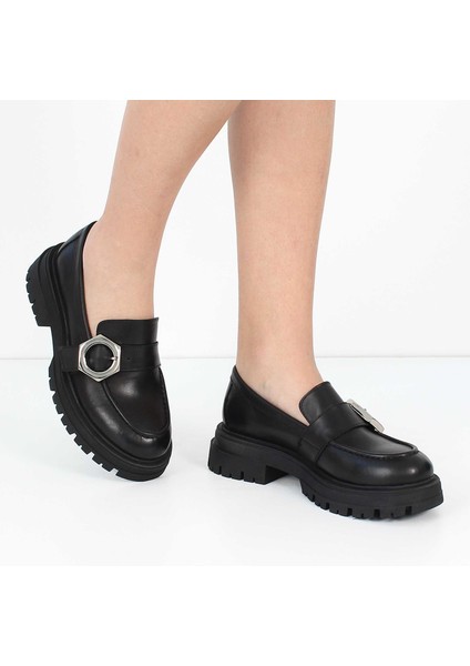Kadın Siyah Tokalı Deri Loafer fiyatları