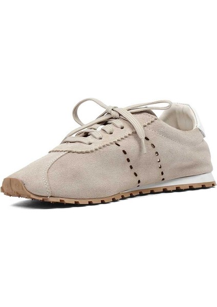 Kadın Bej Bağcıklı Süet Deri Sneaker