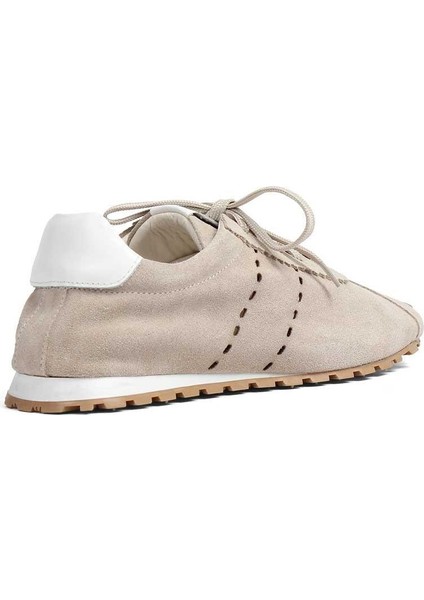 Kadın Bej Bağcıklı Süet Deri Sneaker
