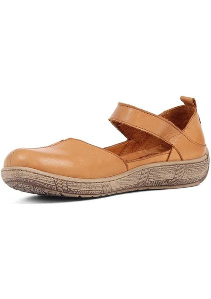 Kadın Taba Bantlı Önü Kapalı Deri Ayakkabı modelleri