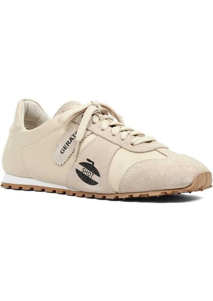Kadın Bej Bağcıklı Süet Deri Sneaker