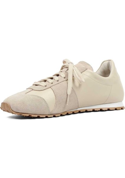 Kadın Bej Bağcıklı Süet Deri Sneaker