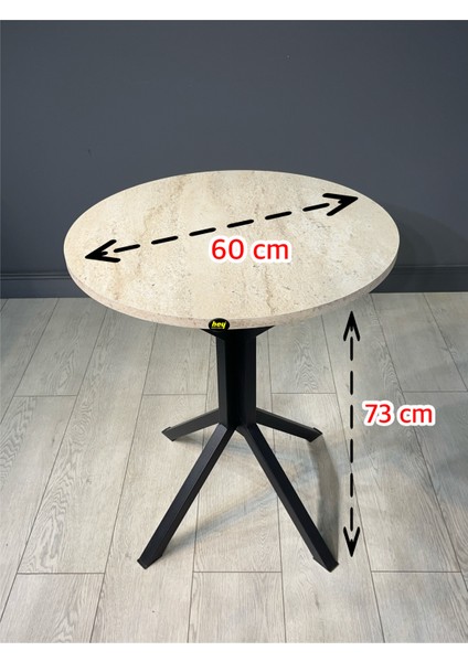 Ikra Traverten Yuvarlak Balkon Masası Mutfak Yemek Masası Siyah Ayak 60 cm indirimleri