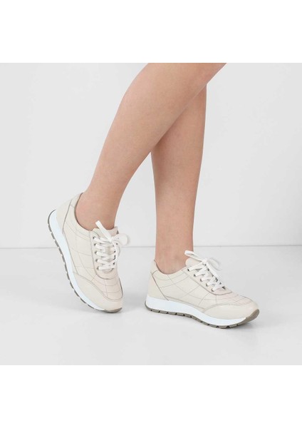 Kadın Bej Bağcıklı Kalın Tabanlı Deri Sneaker fiyatları