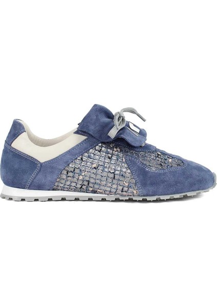 Kadın Mavi Bağcıklı Süet Deri Sneaker