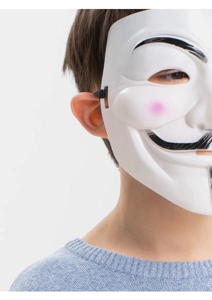 Beyaz Renk Pembe Yanaklı Ithal V For Vendetta Maskesi