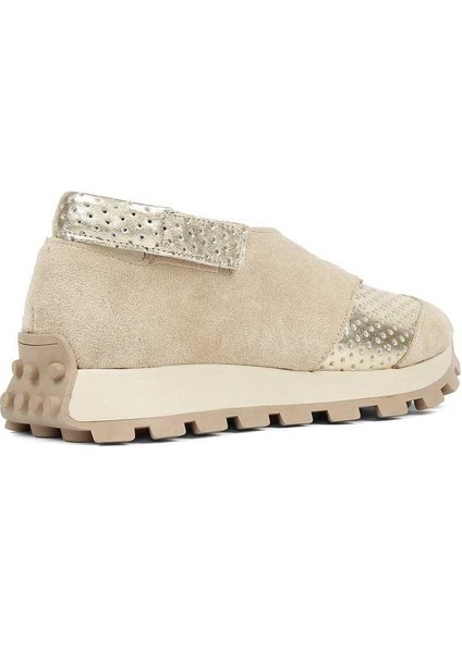 Kadın Bej Süet Altın Deri Sneaker