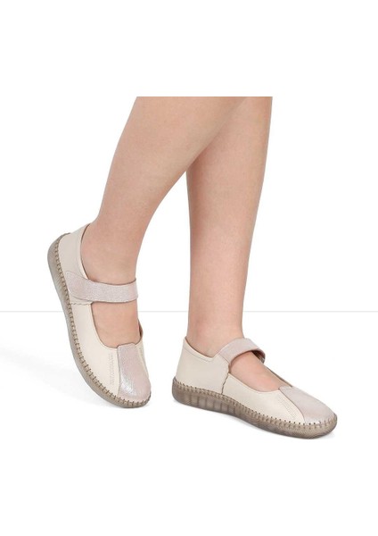 Kadın Bej Bantlı Önü Kapalı Deri Ayakkabı fiyatları