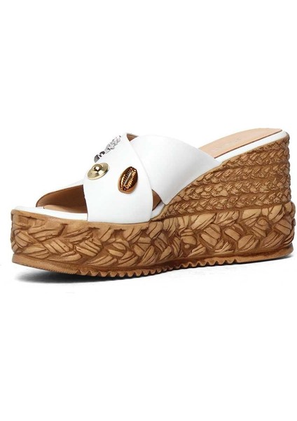 Kadın Beyaz Tokalı Dolgu Topuklu Deri Terlik fırsatları