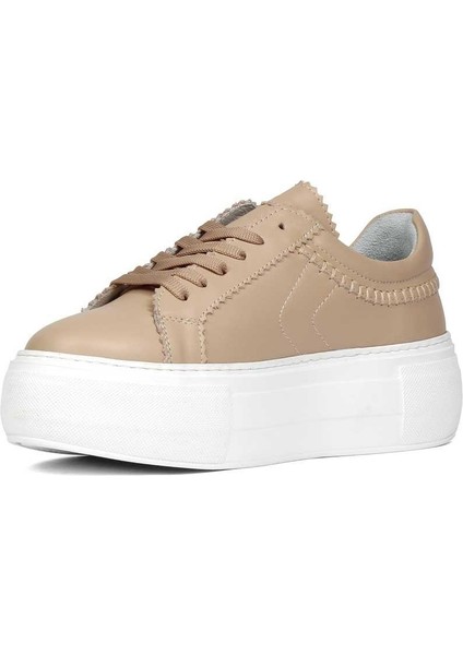 Kadın Pudra Bağcıklı Kalın Tabanlı Deri Sneaker fırsatları