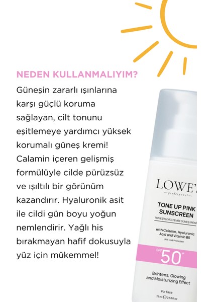 SPF 50 Güneş Kremi – & Glutatyon & Hyaluronik Asit | 50 ml Pembe Renkli