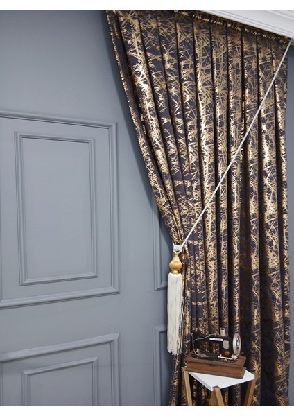 Füme Gri Gold Varak Parlak Bağcıklı Opart Kumaş 3kat Pileli Fon Perde fiyatları