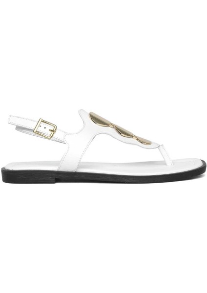 Kadın Beyaz Bilekten Bantlı Parmak Arası Deri Sandalet