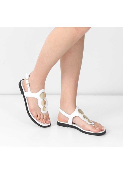 Kadın Beyaz Bilekten Bantlı Parmak Arası Deri Sandalet fiyatları