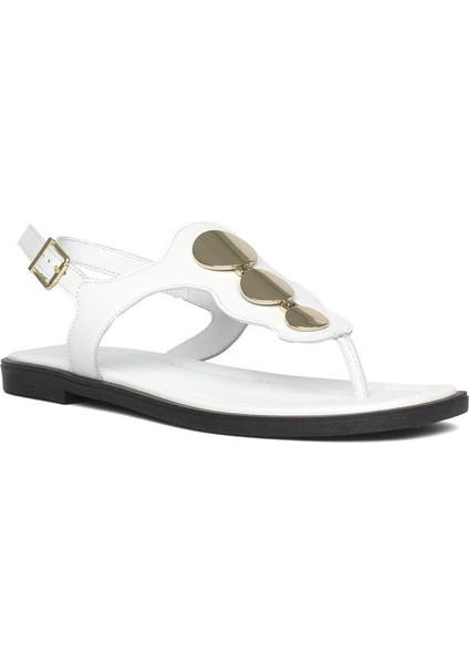 Kadın Beyaz Bilekten Bantlı Parmak Arası Deri Sandalet modelleri