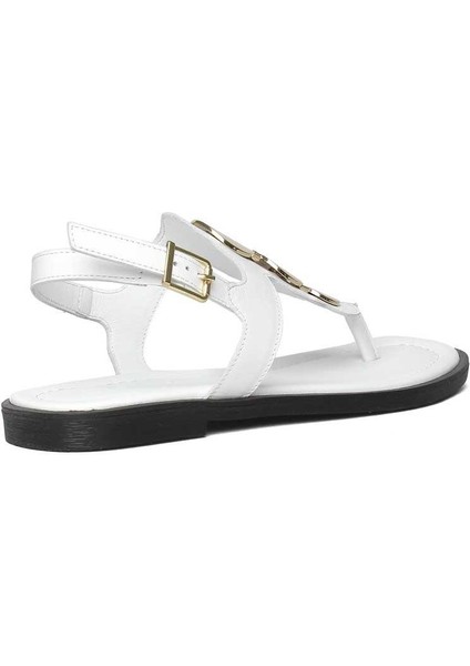 Kadın Beyaz Bilekten Bantlı Parmak Arası Deri Sandalet indirimleri